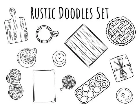 Rustic decorative doodles set. Collection of boho home related isolated black 库存插图
