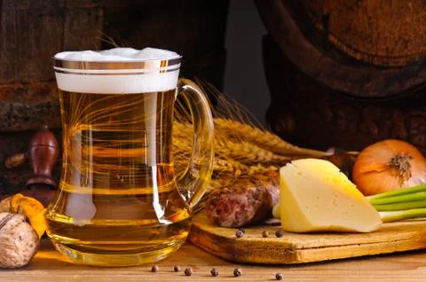 Rustic dinner and beer Stock Photos