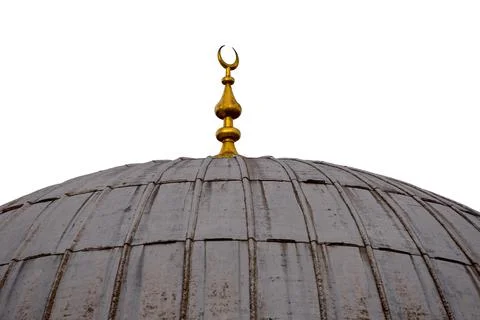 Rustic dome of an old mosque with a crescent, isolated on white Stock Photos