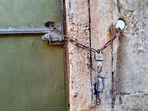 Rustic Door Chain Locked Stock Photos