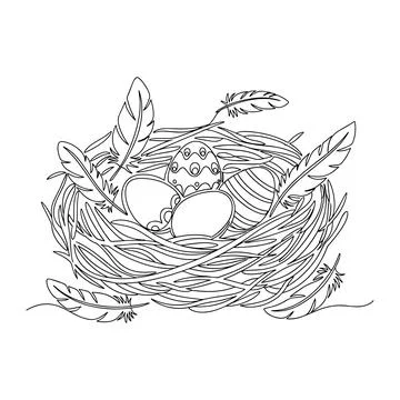 Rustic Easter Nest With Decorated Eggs And Feathers Stock Illustration