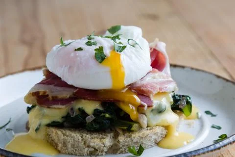 Rustic eggs benedict Stock Photos