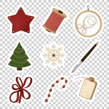 Rustic Embroidery Motifs, Thread Spools and Christmas Ornaments Stock Photos
