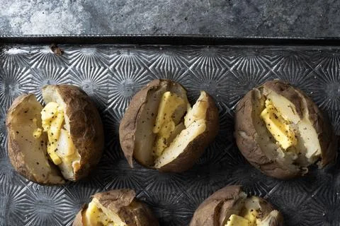 Rustic english jacket potatoes Stock Photos