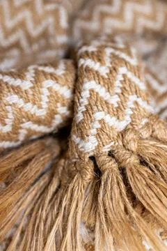 Rustic fabric background in beige tones. Copy space Stock Photos