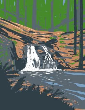 Rustic Falls on Cascade Creek in Moran State Park Washington State WPA Post.. Stock Illustration