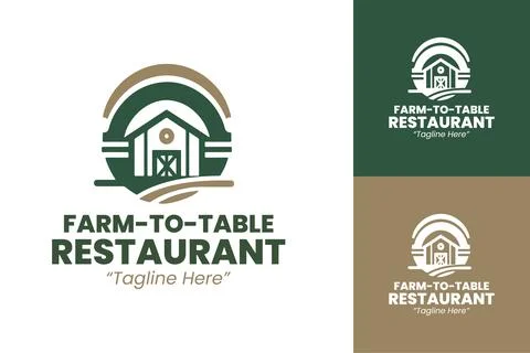 Rustic Farm to Table Restaurant Logo with Circular Barn Design Stock Illustration