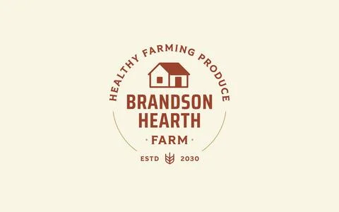 Rustic farmhouse farming emblem vector logo design for organic grain brand of Stock Illustration