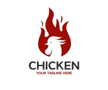 Rustic fire chicken logo, hen flame hot logo design, illustration. Illustrazione stock