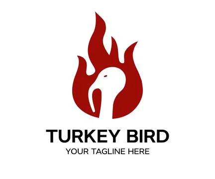 Rustic fire turkey bird logo, hen flame hot logo design. Illustration