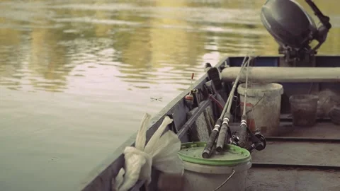 Rustic fishing boat on the river Stock Footage 135531754