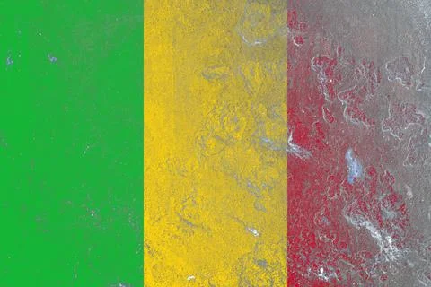 Rustic flag of mali painted on a damaged old concrete wall surface Stock Photos