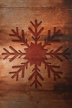 Rustic flat design is showing reddish brown snowflake motif on weathered wooden Stock Illustration