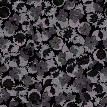 Rustic floral collage seamless pattern in mixed dark tones イラスト素材
