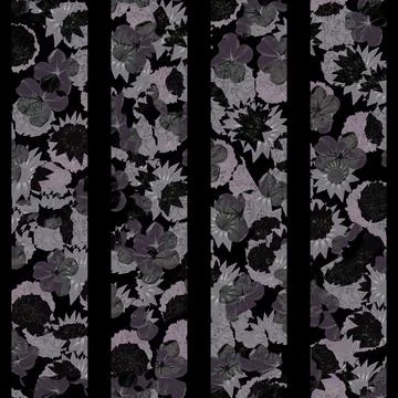 Rustic floral collage seamless striped pattern in mixed dark tones 스톡 일러스트