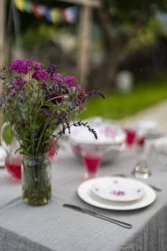 Rustic Floral Table Setting Stock Photos