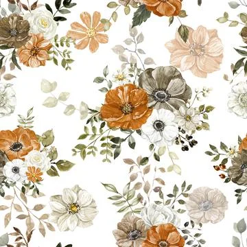Rustic flowers seamless pattern. Watercolor floral print ,fall design. Stock Illustration