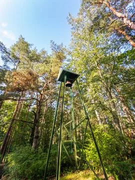 A Rustic Forest Bell Tower Nestled Amidst Lush Greenery, Offering a Peaceful Stock Photos