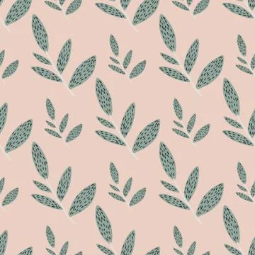 Rustic forest foliage branches seamless pattern on pink background. Botanical イラスト素材