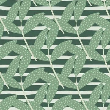 Rustic forest foliage branches seamless pattern on stripes background.Twigs a Stockillustratie