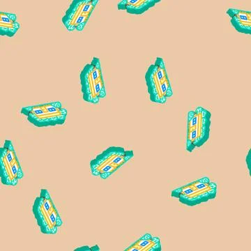 Rustic forest mobile home isometric icon seamless pattern 스톡 일러스트