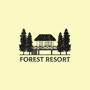 Rustic Forest Resort logo design, best for business and hotel logo idea Illustrazione stock