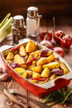 Rustic Fried Potato. Selective focus. Stock Photos