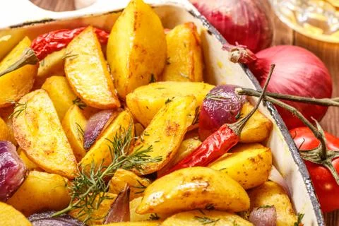 Rustic Fried Potato. Selective focus. Stock Photos