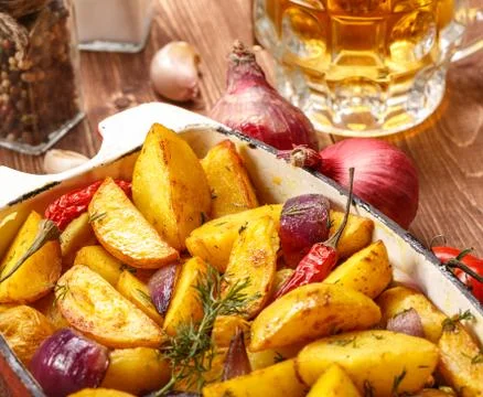 Rustic Fried Potato. Selective focus. Stock Photos