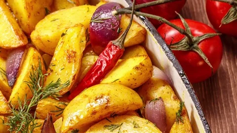 Rustic Fried Potato. Top view. Stock Footage 72672734