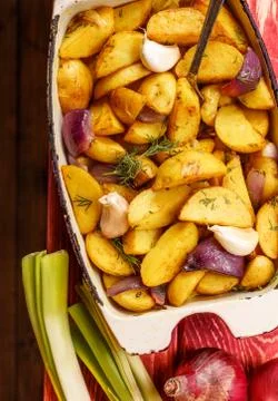 Rustic Fried Potato. Top view. Foto stock