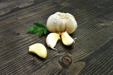 Rustic garlic background Stock Photos