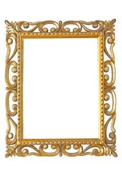 Rustic golden frame on white background Stock Photos