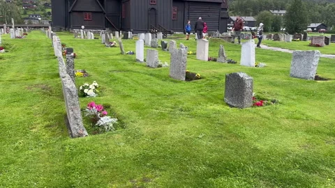 A rustic gravestone partially obscured by vibrant flowers 스톡 동영상 316169319