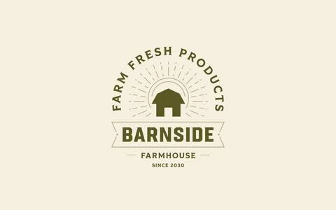 Rustic Green Farmhouse Vector Logo Template For Organic Farm Fresh Products.. Stock Illustration