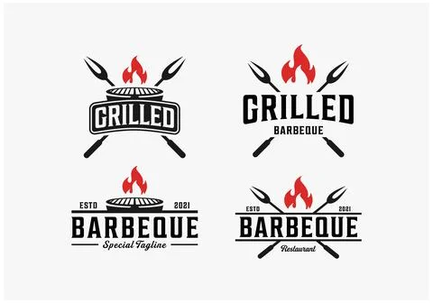 Rustic grilled barbecue logo design Stock Illustration