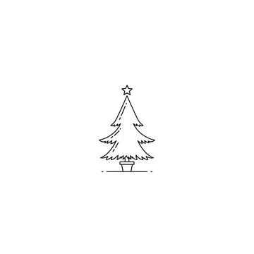 Rustic hand-drawn christmas tree outline icon with star and pot design Illustrazione stock