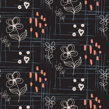 Rustic hand drawn flower seamless pattern Stockillustratie
