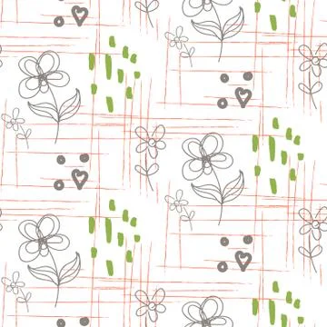 Rustic hand drawn flower seamless pattern Illustrazione stock
