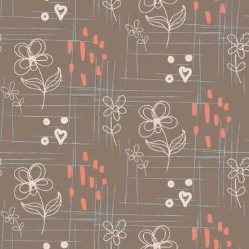 Rustic hand drawn flower seamless pattern イラスト素材