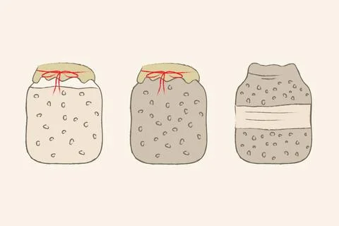 Rustic hand-drawn sourdough jar collection with labels Stock Illustration