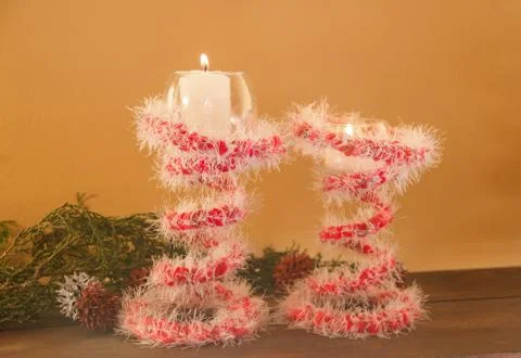 Rustic handmade candlesticks made with recycled materials Stock Photos