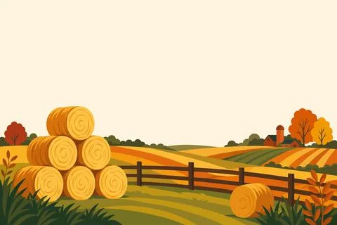 Rustic Hay Bale Farm Background Stock Illustration