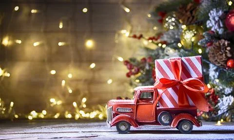 Rustic Holiday background with Christmas tree Stock Photos