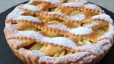 Rustic homemade peach apple pie, close up, rotates 360 degrees Stock Footage 136682031