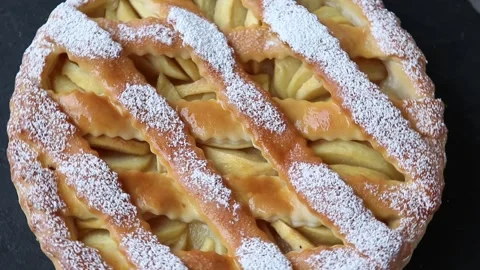 Rustic homemade peach apple pie, close up, rotates 360 degrees Stock Footage 136682039