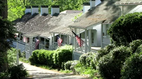 Rustic Homes display American Flags (HD) c Stock Footage 831649