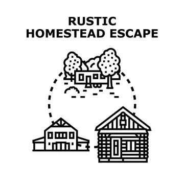 Rustic homestead escape cabin barn camping caravan concept Stock Illustration