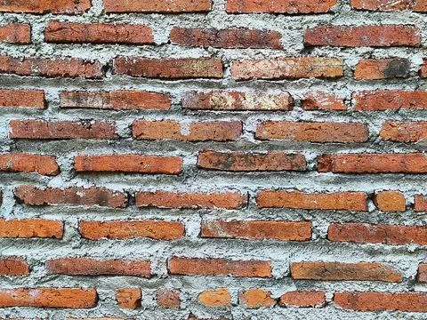 Rustic Horizontal Red Brick Wall Weathered Masonry Background Stock Photos