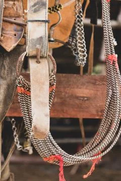 Rustic horse saddle Stock Photos